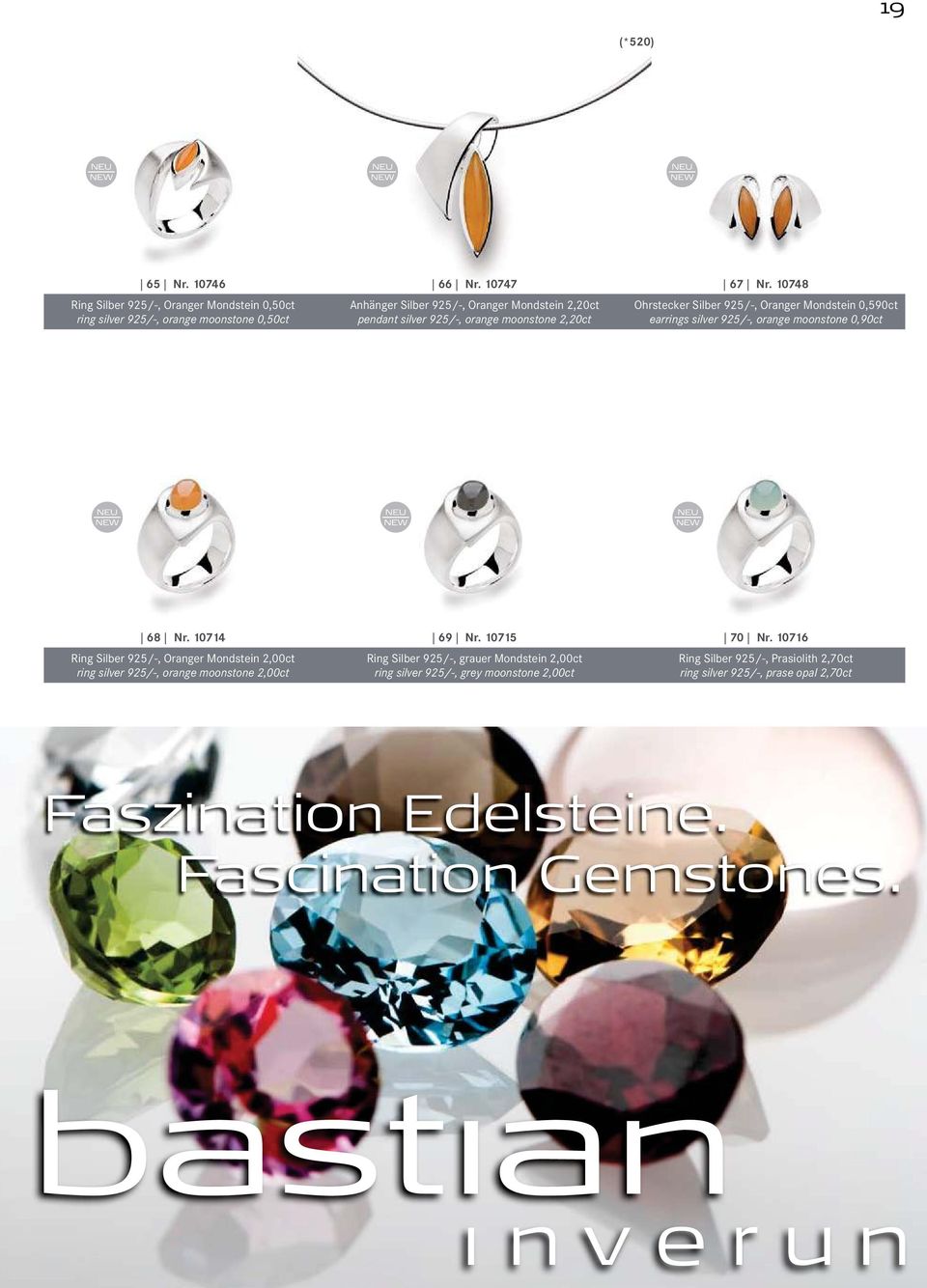 10748 Ohrstecker Silber 925/-, Oranger Mondstein 0,590ct earrings silver 925/-, orange moonstone 0,90ct 68 Nr.