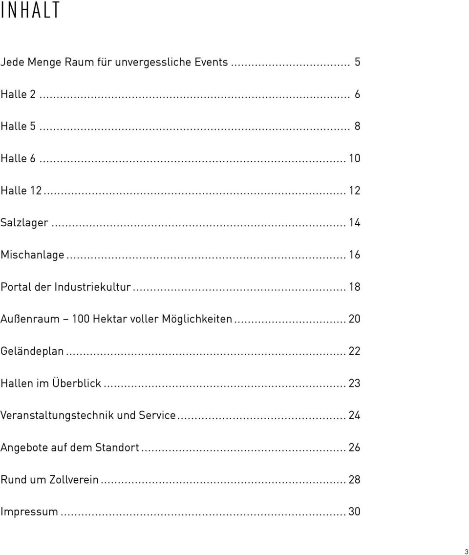 Hektar voller Möglichkeiten 20 Geländeplan 22 Hallen im Überblick 23