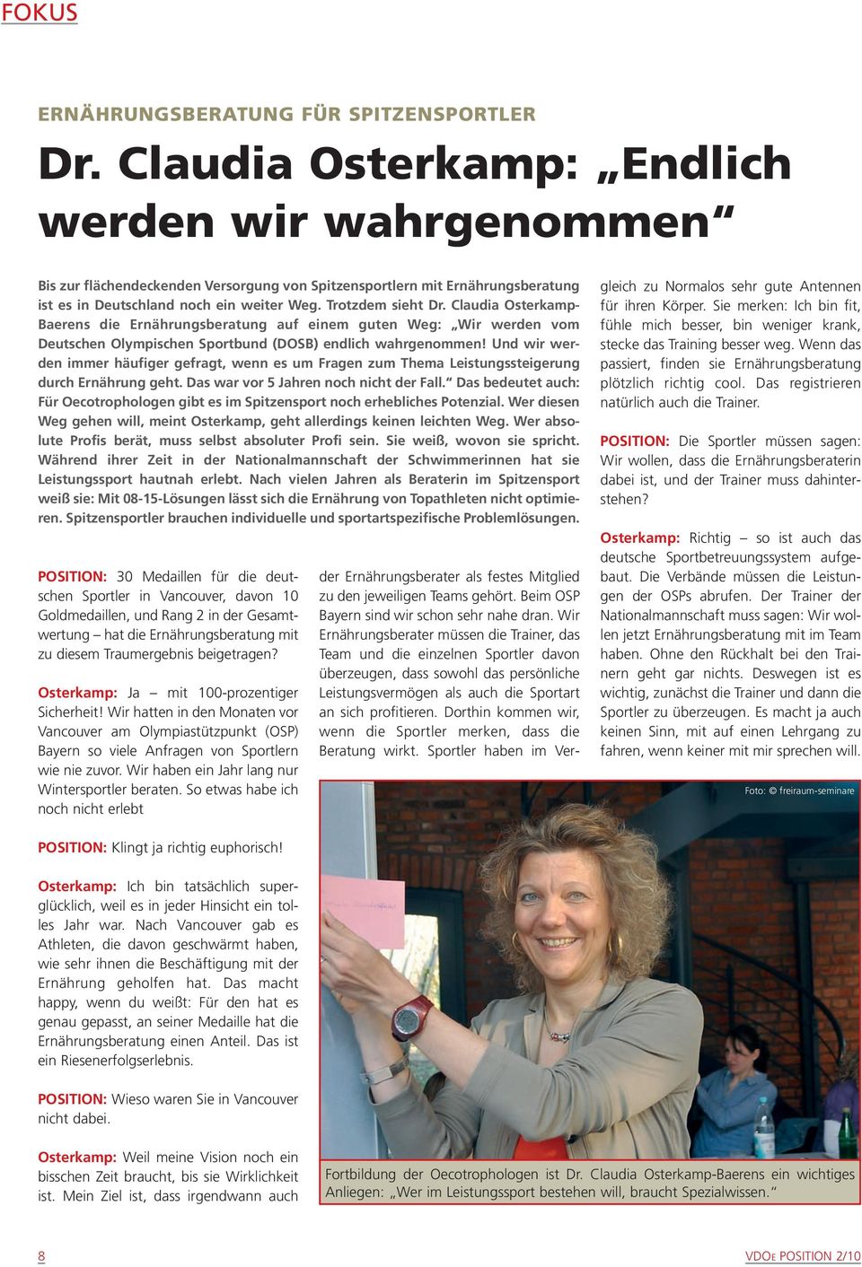 Claudia Osterkamp- Baerens die Ernährungsberatung auf einem guten Weg: Wir werden vom Deutschen Olympischen Sportbund (DOSB) endlich wahrgenommen!