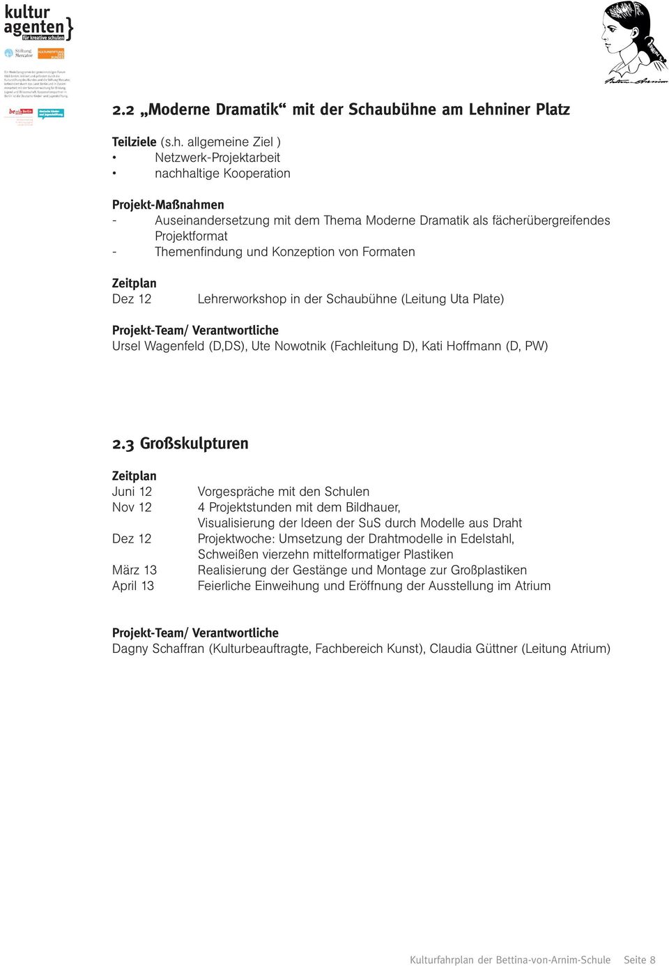fächerübergreifendes Projektformat - Themenfindung und Konzeption von Formaten Zeitplan Dez 12 Lehrerworkshop in der Schaubühne (Leitung Uta Plate) Ursel Wagenfeld (D,DS), Ute Nowotnik (Fachleitung