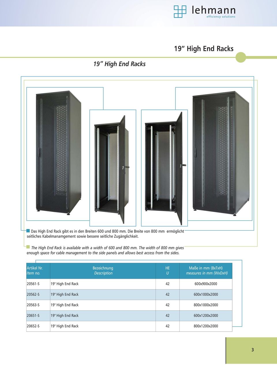 The High End Rack is available with a width of 600 and 800 mm.