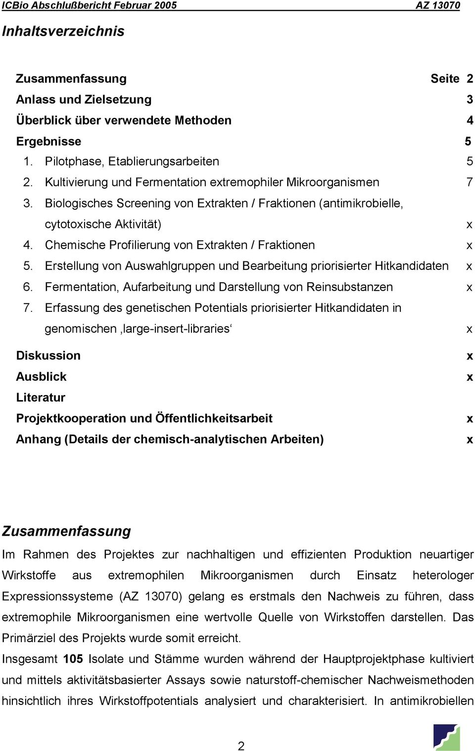 Chemische Profilierung von Extrakten / Fraktionen x 5. Erstellung von Auswahlgruppen und Bearbeitung priorisierter Hitkandidaten x 6. Fermentation, Aufarbeitung und Darstellung von Reinsubstanzen x 7.