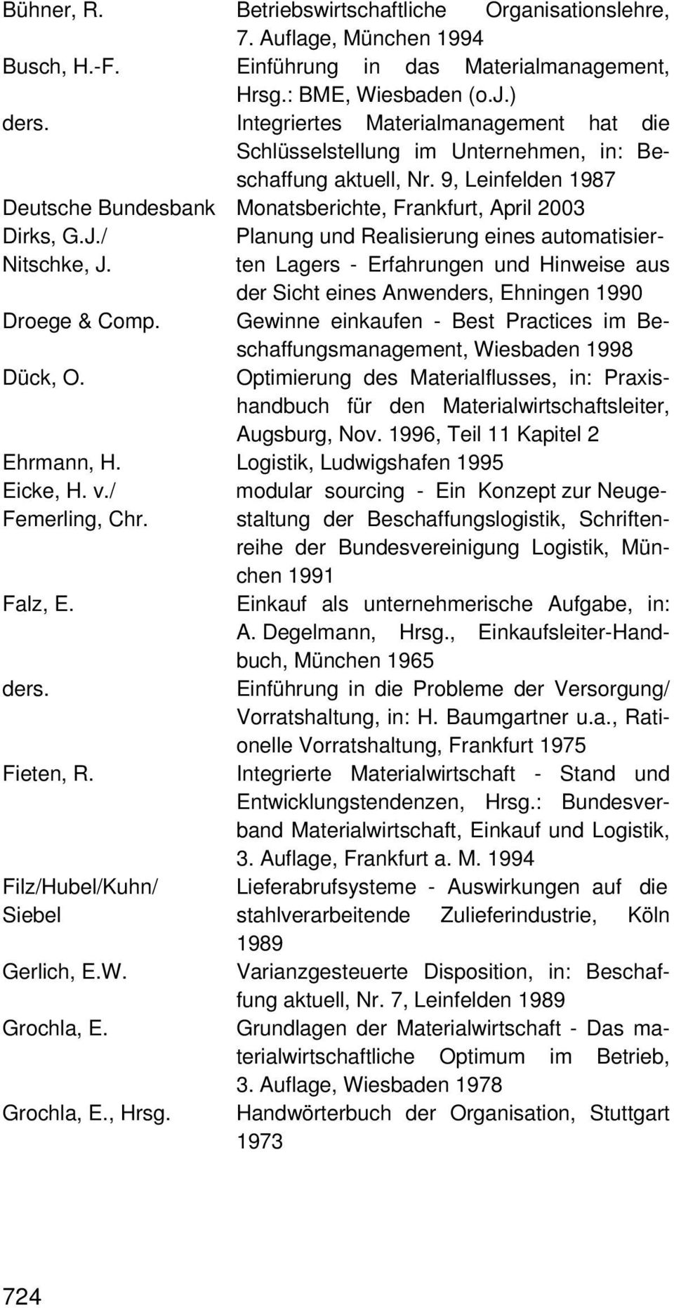 / Planung und Realisierung eines automatisier- Nitschke, J. ten Lagers - Erfahrungen und Hinweise aus der Sicht eines Anwenders, Ehningen 1990 Droege & Comp.