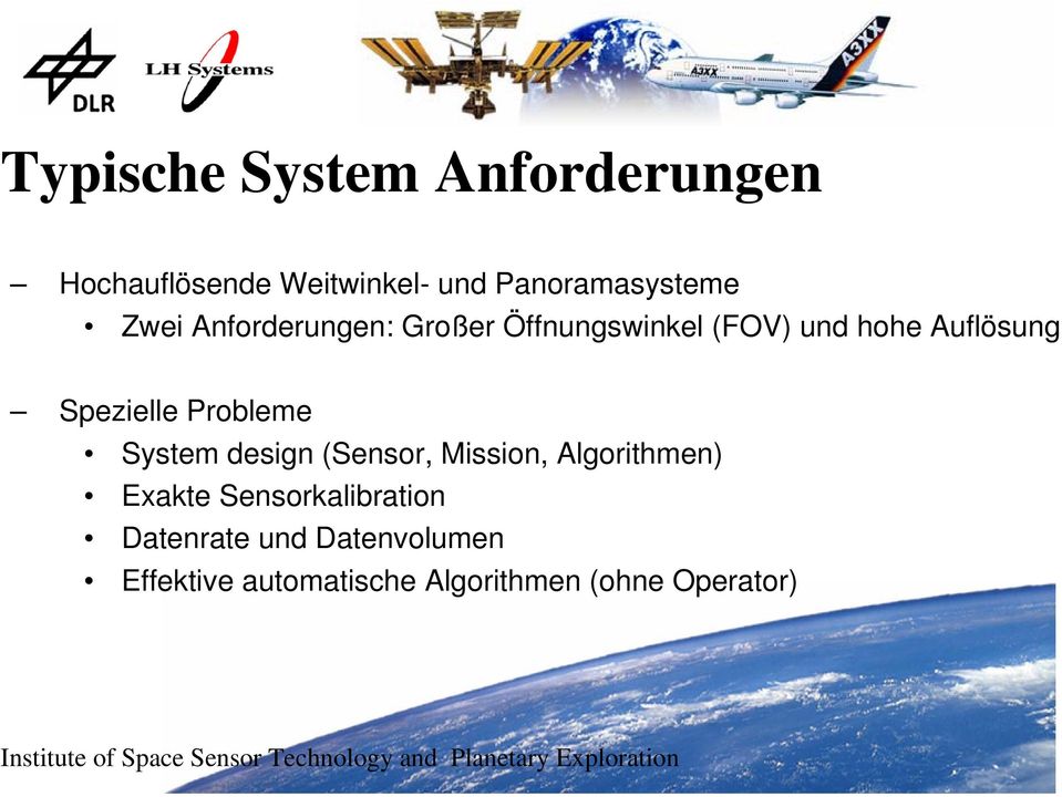 Probleme System design (Sensor, Mission, Algorithmen) Exakte