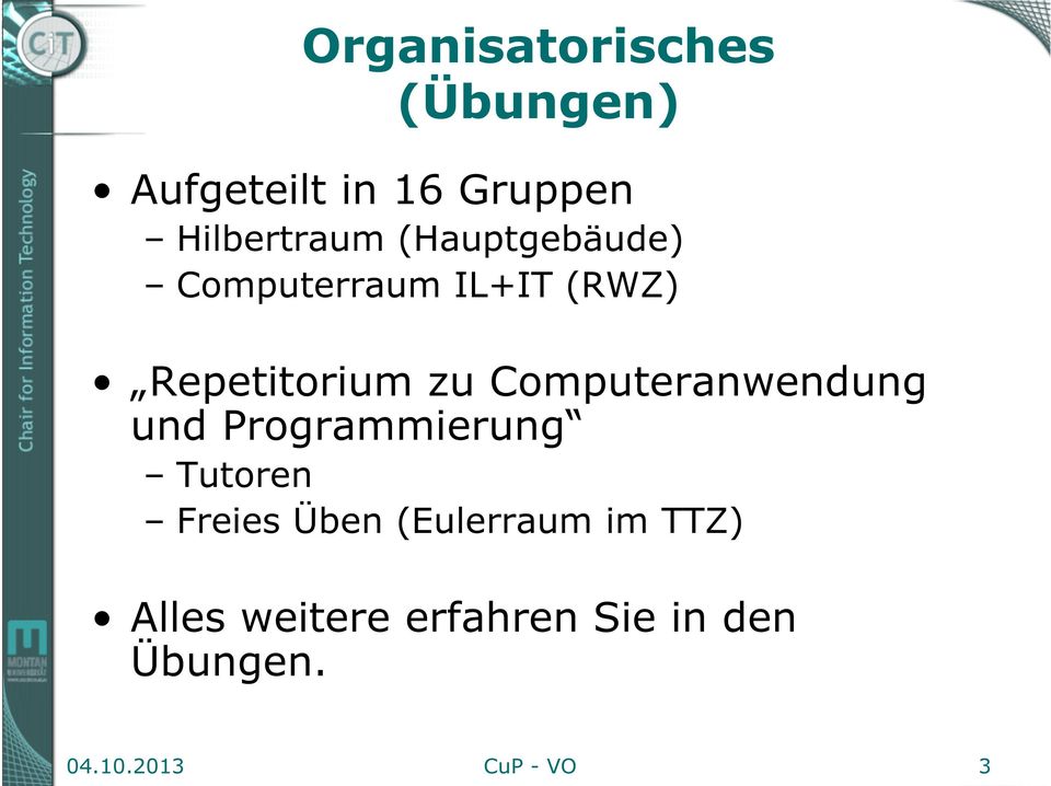 Computeranwendung und Programmierung Tutoren Freies Üben