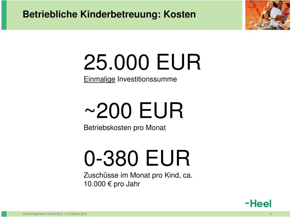 Betriebskosten pro Monat 0-380 EUR Zuschüsse im Monat