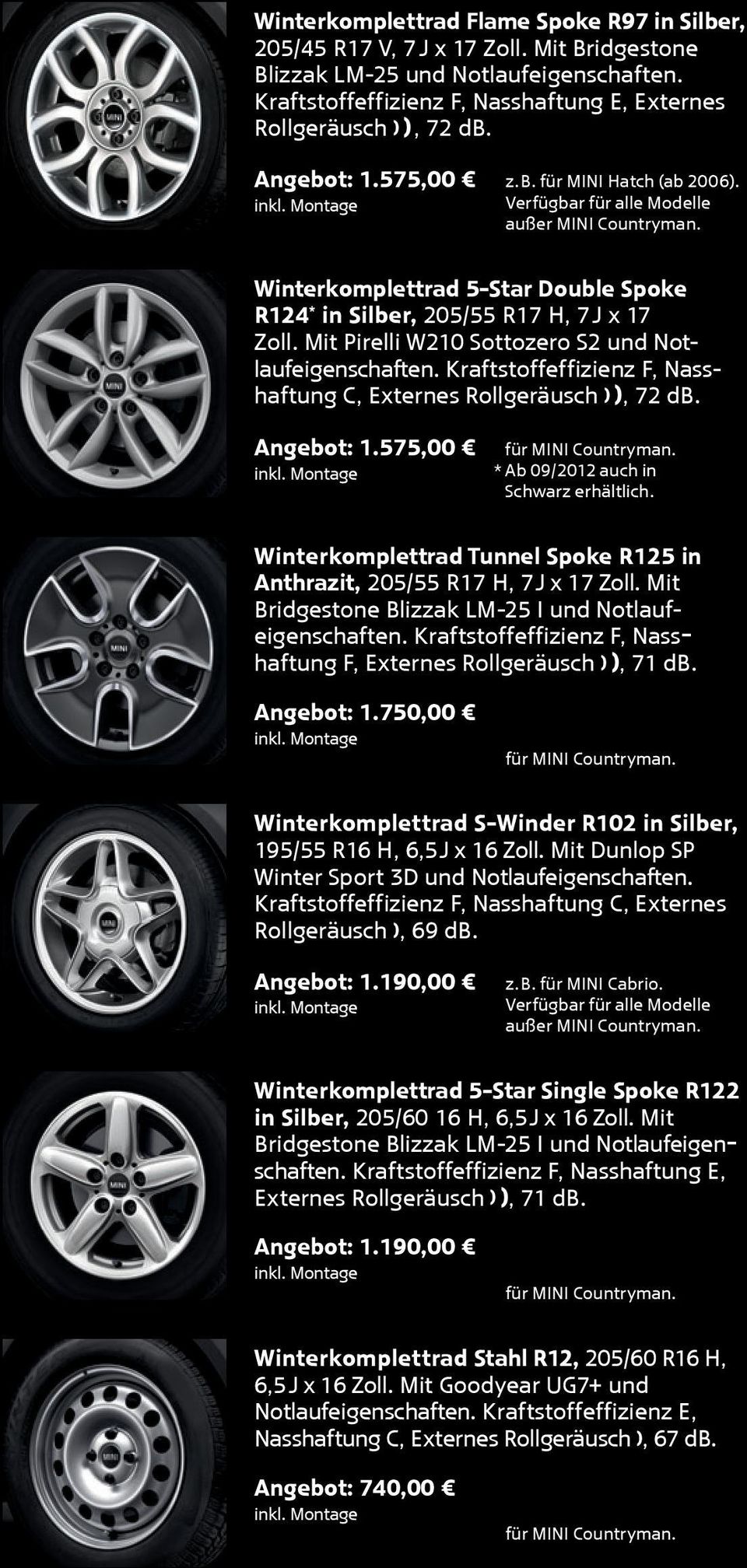 Winterkomplettrad 5-Star Double Spoke R124 * in Silber, 205/55 R17 H, 7 J x 17 Zoll. Mit Pirelli W210 Sottozero S2 und Notlaufeigenschaften.