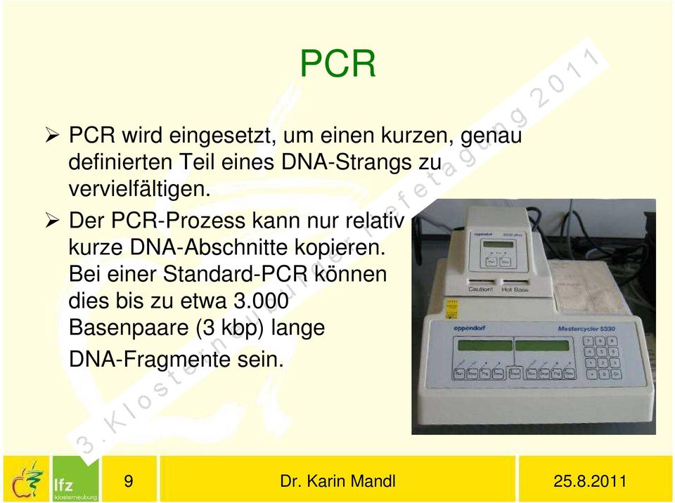 Der PCR-Prozess kann nur relativ kurze DNA-Abschnitte kopieren.