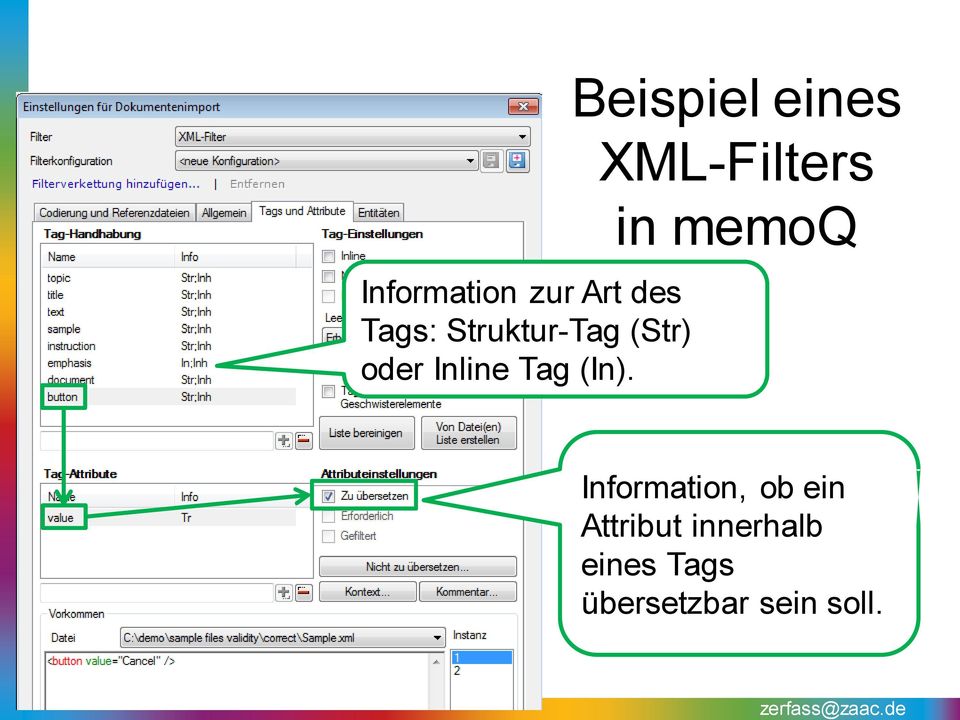 Beispiel eines XML-Filters in memoq