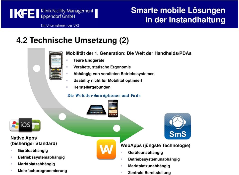 Usability nicht für Mobilität optimiert Abhängig von veralteten Betriebssystemen Herstellergebunden Usability nicht für Mobilität optimiert Herstellergebunden Die Welt der