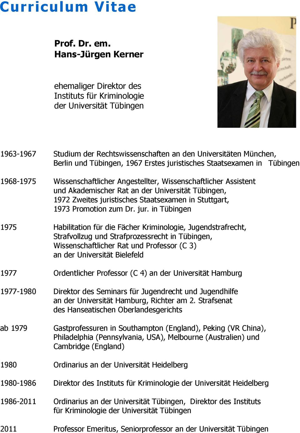 Erstes juristisches Staatsexamen in Tübingen 1968-1975 Wissenschaftlicher Angestellter, Wissenschaftlicher Assistent und Akademischer Rat an der Universität Tübingen, 1972 Zweites juristisches
