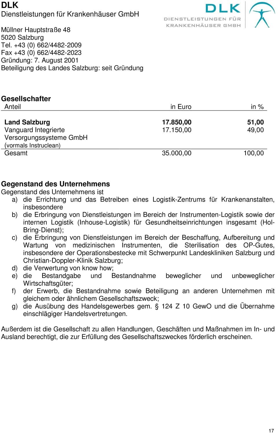 150,00 49,00 Versorgungssysteme GmbH (vormals Instruclean) Gesamt 35.