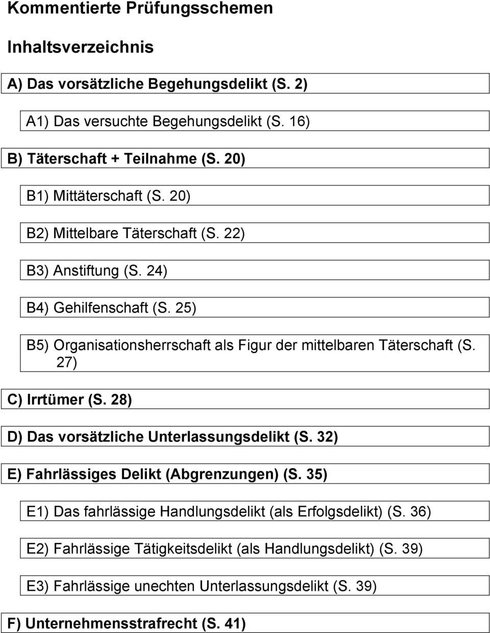 25) B5) Organisationsherrschaft als Figur der mittelbaren Täterschaft (S. 27) C) Irrtümer (S. 28) D) Das vorsätzliche Unterlassungsdelikt (S.