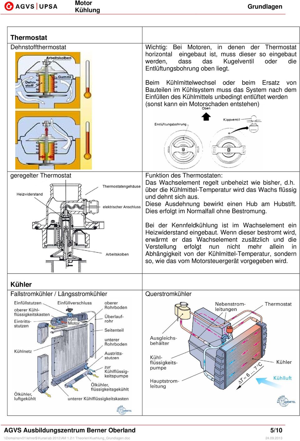 Thermostat Funktion des Thermostaten: Das Wachselement regelt unbeheizt wie bisher, d.h. über die Kühlmittel-Temperatur wird das Wachs flüssig und dehnt sich aus.