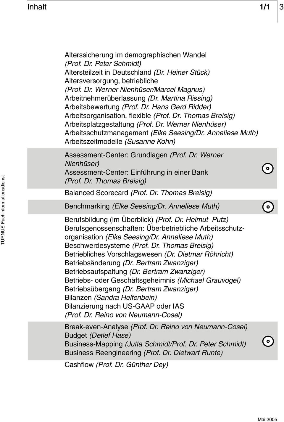 Anneliese Muth) Arbeitszeitmodelle (Susanne Kohn) Assessment-Center: Grundlagen (Prof. Dr. Werner Nienhüser) Assessment-Center: Einführung in einer Bank (Prof. Dr. Thomas Breisig) Balanced Scorecard (Prof.