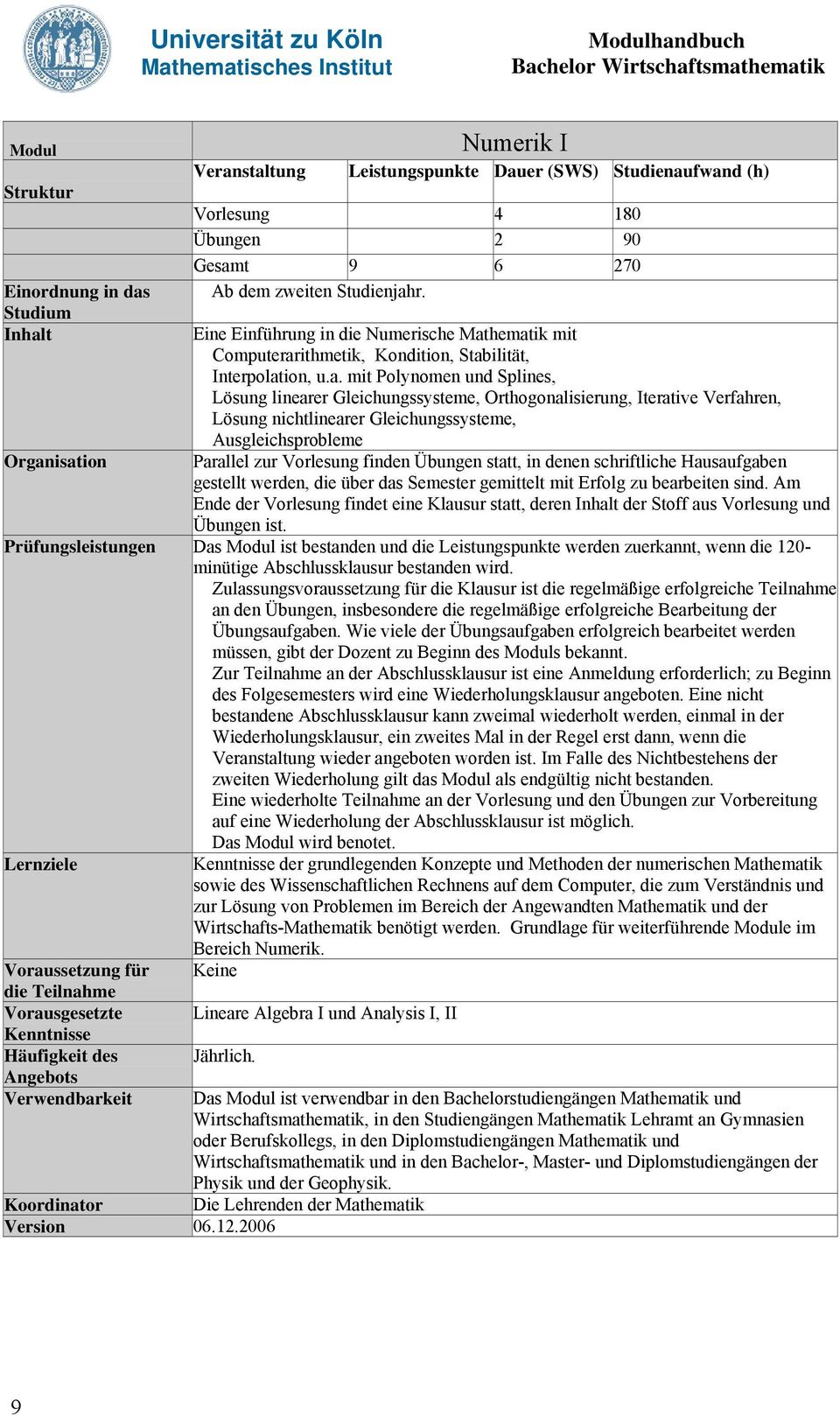 hematik mit Computerarithmetik, Kondition, Stabilität, Interpolation, u.a. mit Polynomen und Splines, Lösung linearer Gleichungssysteme, Orthogonalisierung, Iterative Verfahren, Lösung nichtlinearer