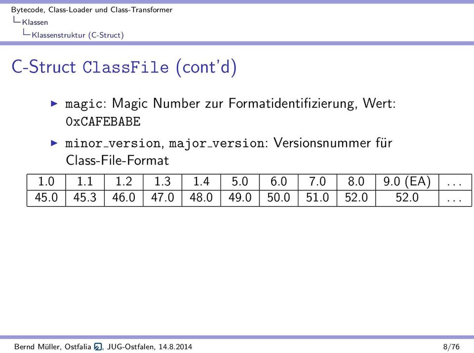 für Class-File-Format 1.0 1.1 1.2 1.3 1.4 5.0 6.0 7.0 8.0 9.0 (EA)... 45.0 45.3 46.