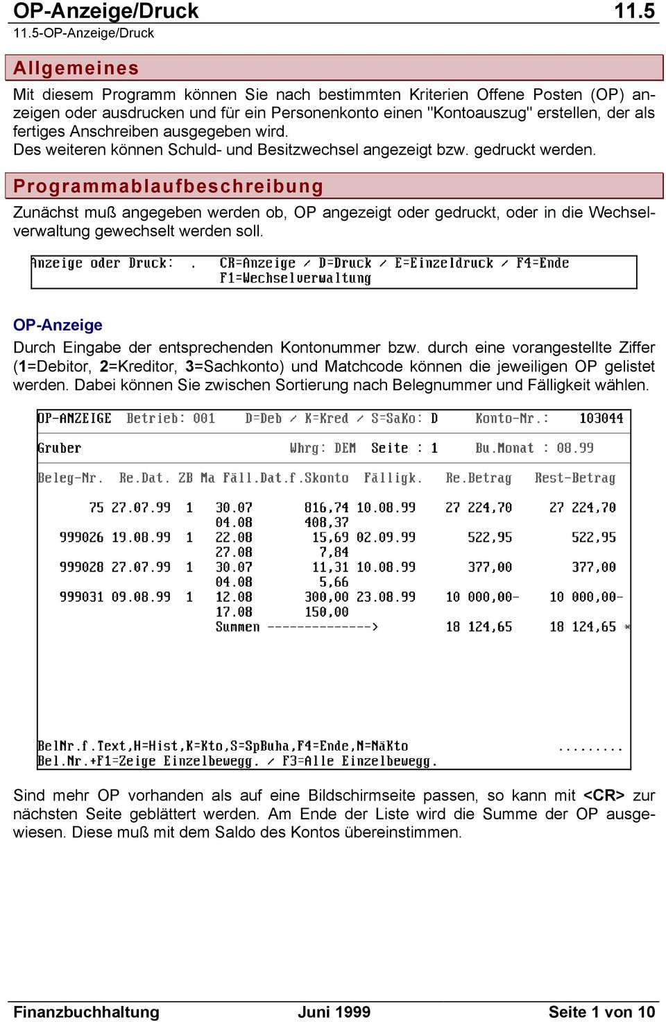 Programmablaufbeschreibung Zunächst muß angegeben werden ob, OP angezeigt oder gedruckt, oder in die Wechselverwaltung gewechselt werden soll.