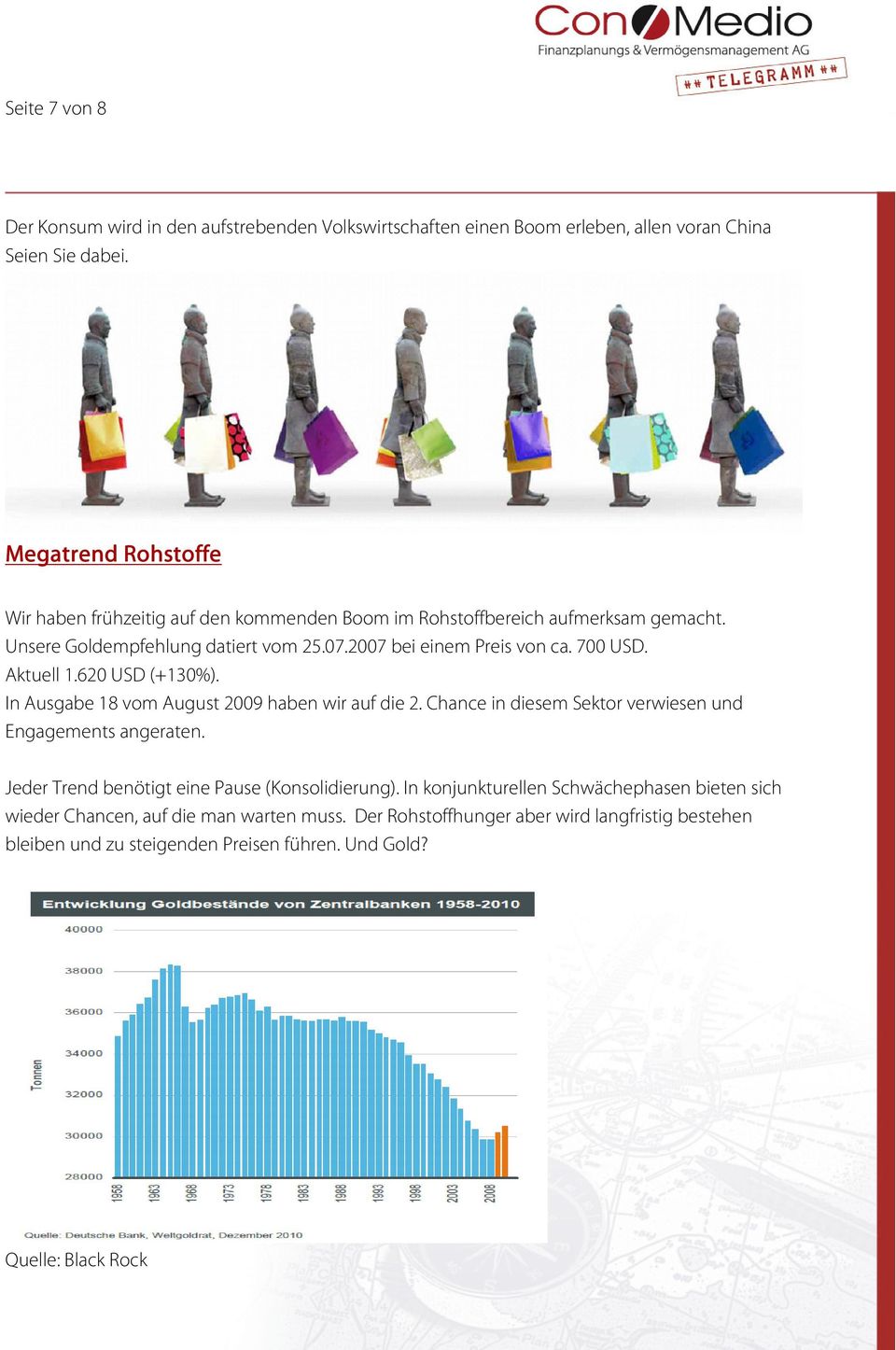 700 USD. Aktuell 1.620 USD (+130%). In Ausgabe 18 vom August 2009 haben wir auf die 2. Chance in diesem Sektor verwiesen und Engagements angeraten.