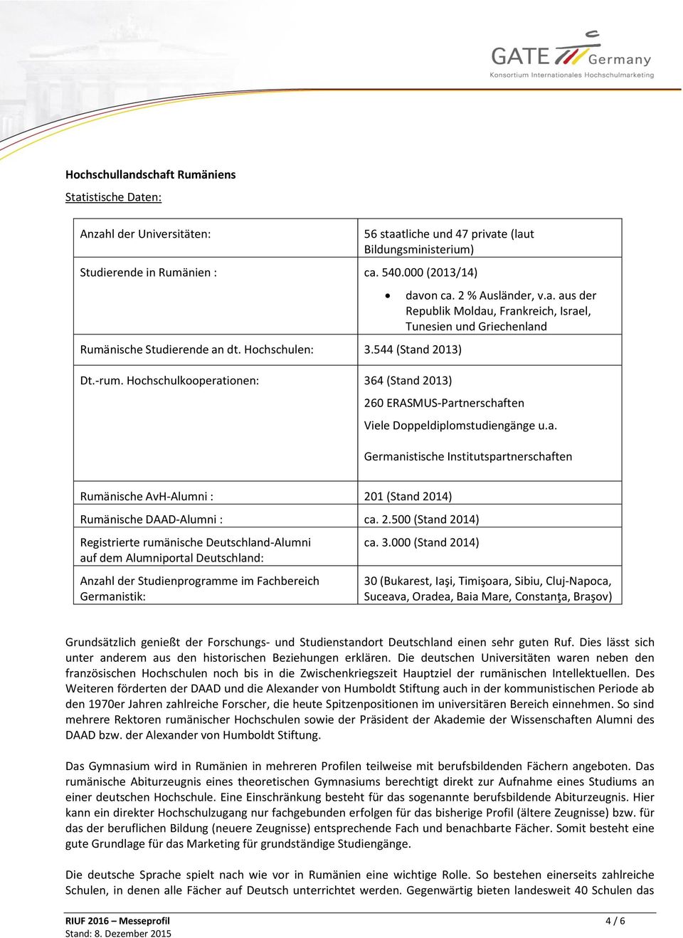a. Germanistische Institutspartnerschaften Rumänische AvH-Alumni : 20