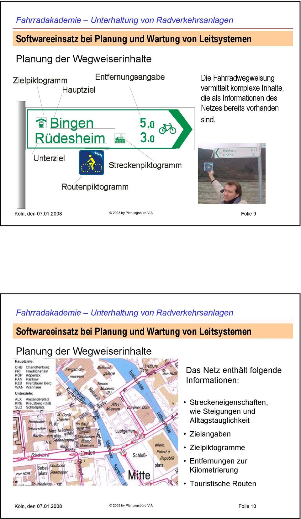 2008 2008 by Planungsbüro VIA Folie 9 Planung der Wegweiserinhalte Das Netz enthält folgende Informationen: