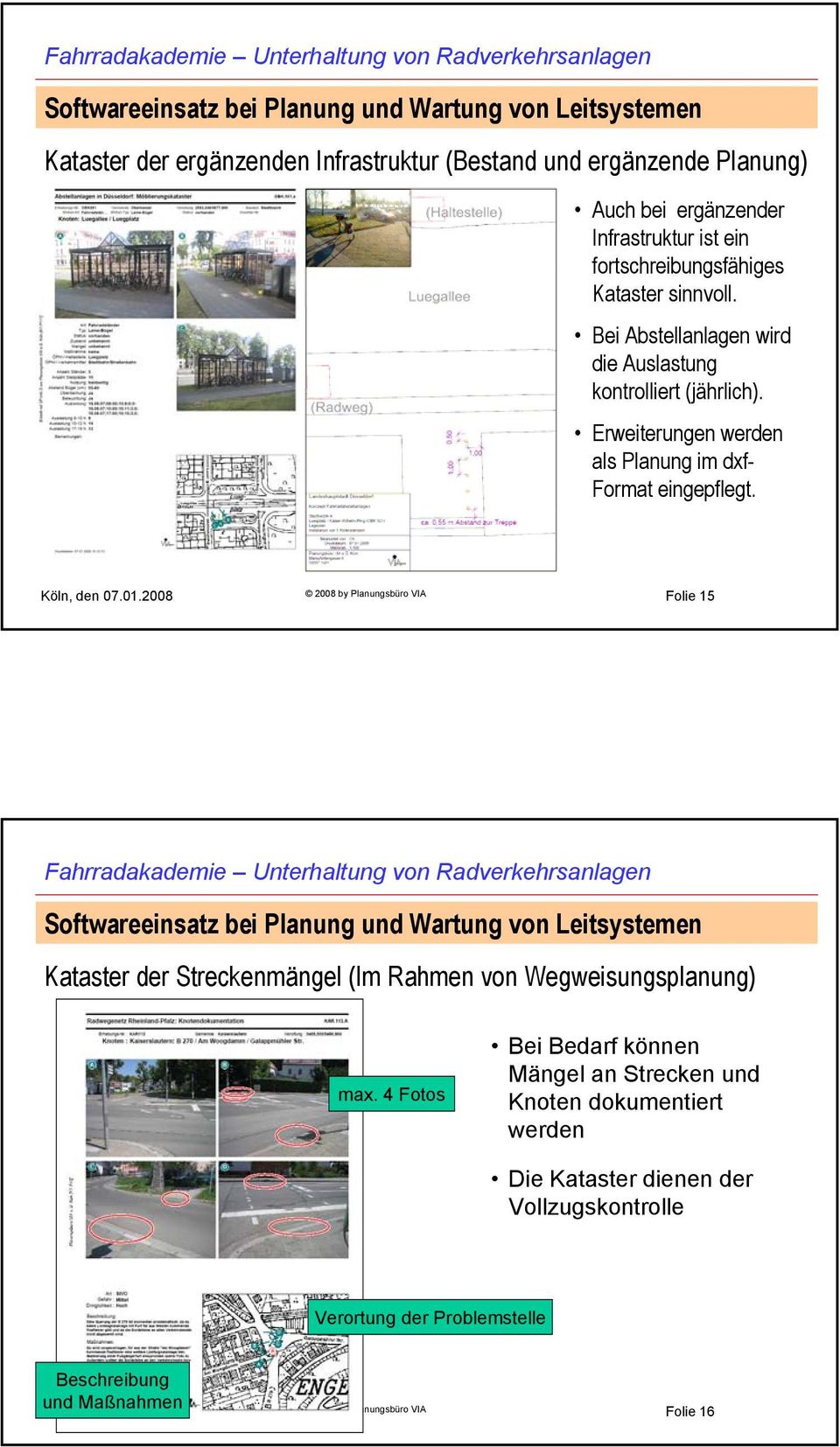 2008 2008 by Planungsbüro VIA Folie 15 Kataster der Streckenmängel (Im Rahmen von Wegweisungsplanung) max.