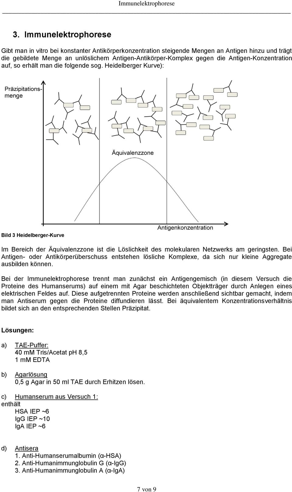 Antigen-Konzentration auf, so erhält man die folgende sog. Heidelberger Kurve): Bild 3 Heidelberger-Kurve Im Bereich der Äquivalenzzone ist die Löslichkeit des molekularen Netzwerks am geringsten.