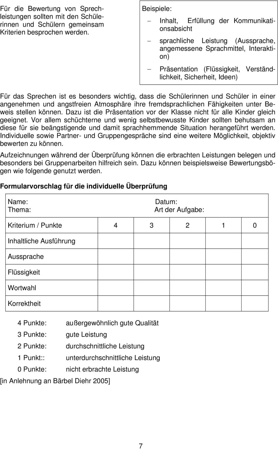 Sprechen ist es besonders wichtig, dass die Schülerinnen und Schüler in einer angenehmen und angstfreien Atmosphäre ihre fremdsprachlichen Fähigkeiten unter Beweis stellen können.