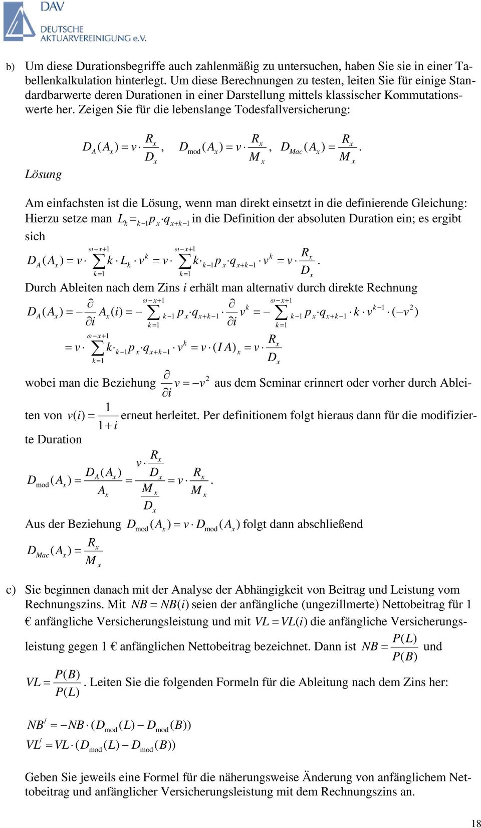 Zeigen Sie für die lebenslange Todesfallersicherung:, M, Mac M.