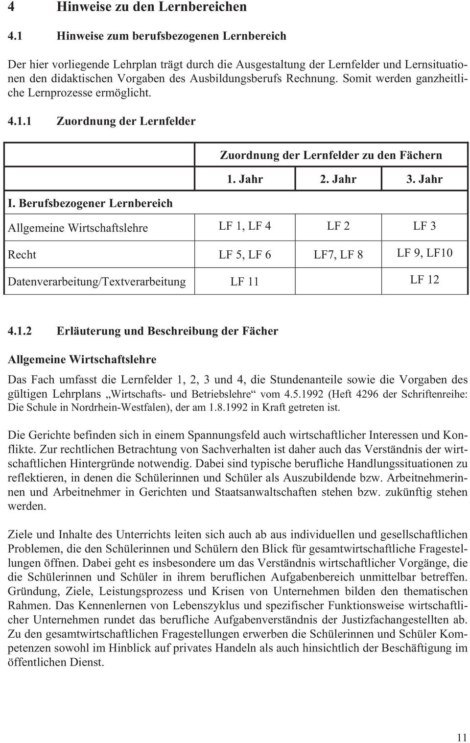 Somit werden ganzheitliche Lernprozesse ermöglicht. 4.1.1 Zuordnung der Lernfelder Zuordnung der Lernfelder zu den Fächern 1. Jahr 2. Jahr 3. Jahr I.