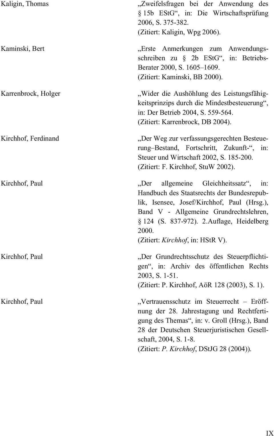 Wider die Aushöhlung des Leistungsfähigkeitsprinzips durch die Mindestbesteuerung, in: Der Betrieb 2004, S. 559-564. (Zitiert: Karrenbrock, DB 2004).