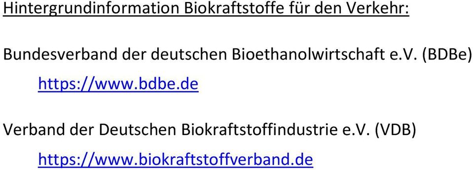bdbe.de Verband der Deutschen Biokraftstoffindustrie e.v.