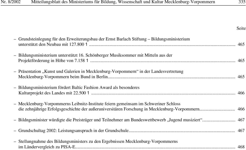 .. 465 Präsentation Kunst und Galerien in Mecklenburg-Vorpommern in der Landesvertretung Mecklenburg-Vorpommern beim Bund in Berlin.
