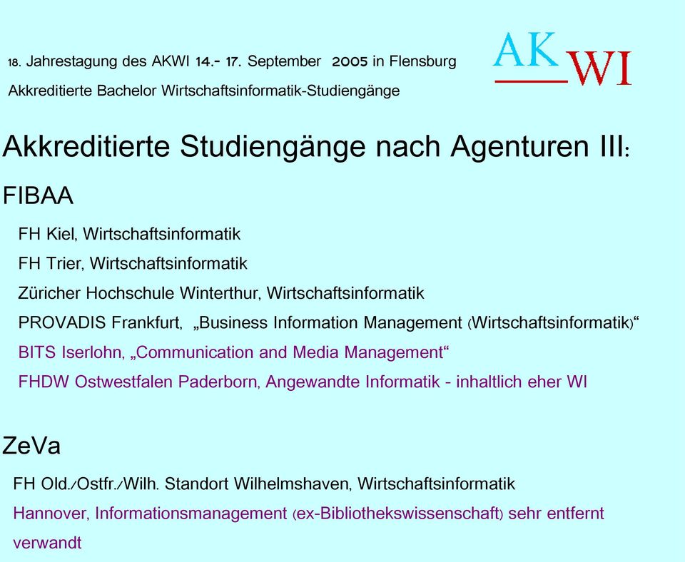 Management FHDW Ostwestfalen Paderborn, Angewandte Informatik - inhaltlich eher WI ZeVa FH Old./ Ostfr.