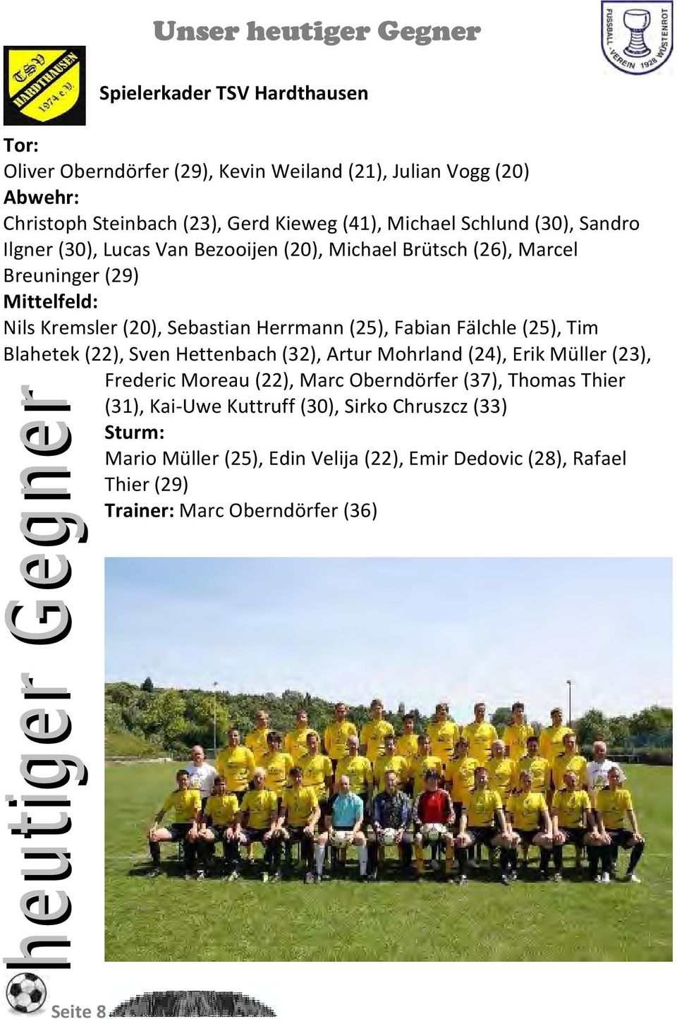 Herrmann (25), Fabian Fälchle (25), Tim Blahetek (22), Sven Hettenbach (32), Artur Mohrland (24), Erik Müller (23), Frederic Moreau (22), Marc Oberndörfer (37),