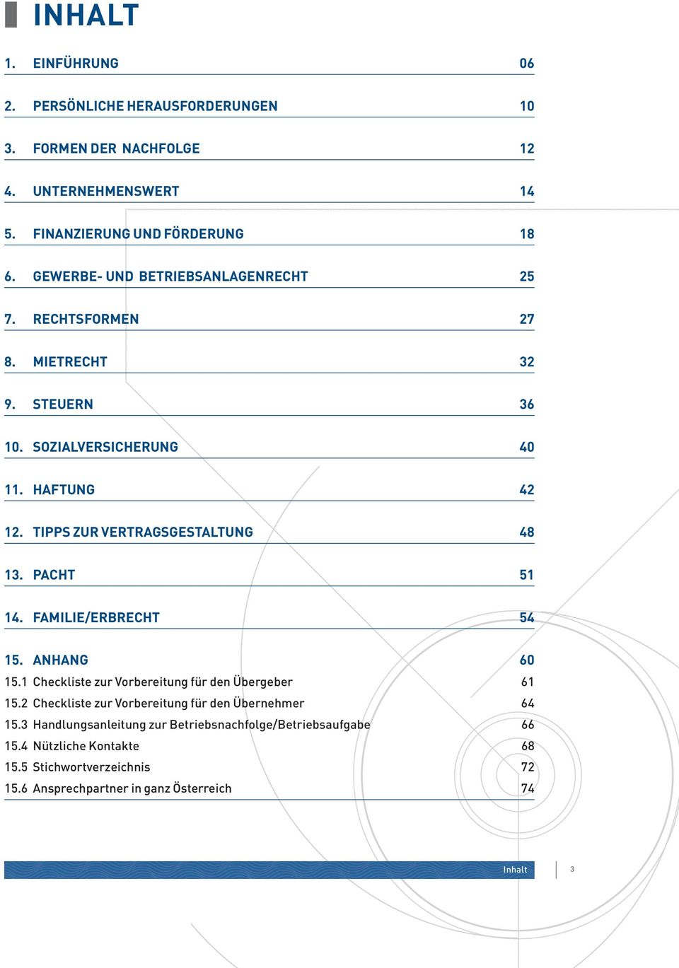 TIPPS ZUR VERTRAGSGESTALTUNG 48 13. PACHT 51 14. FAMILIE/ERBRECHT 54 15. ANHANG 60 15.1 Checkliste zur Vorbereitung für den Übergeber 61 15.