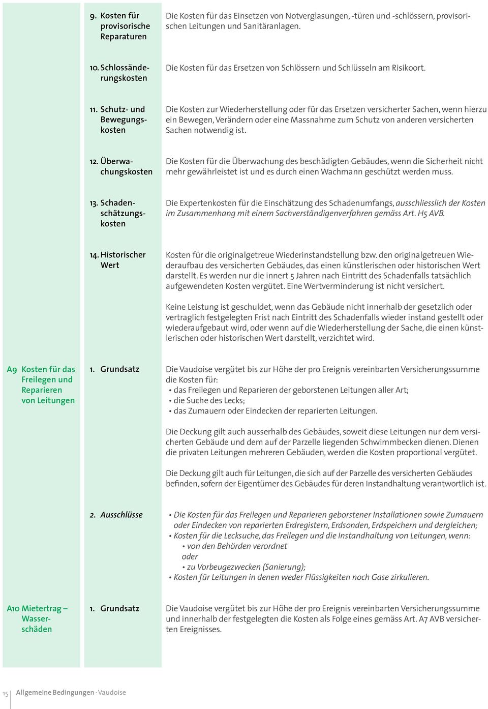 Schutz- und Bewegungskosten Die Kosten zur Wiederherstellung oder für das Ersetzen versicherter Sachen, wenn hierzu ein Bewegen, Verändern oder eine Massnahme zum Schutz von anderen versicherten