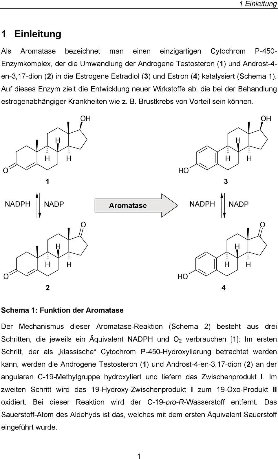 1 3 NADP NADP Aromatase NADP NADP 2 4 Schema 1: Funktion der Aromatase Der Mechanismus dieser Aromatase-Reaktion (Schema 2) besteht aus drei Schritten, die jeweils ein Äquivalent NADP und 2