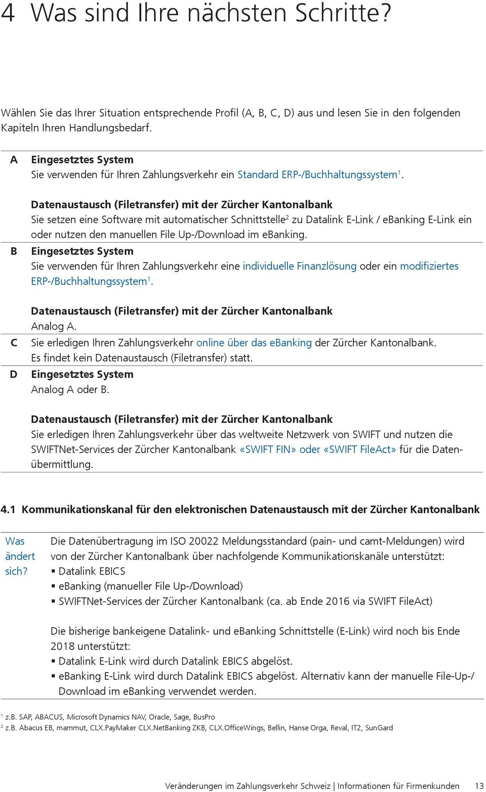 Datenaustausch (Filetransfer) mit der Zürcher Kantonalbank Sie setzen eine Software mit automatischer Schnittstelle 2 zu Datalink E-Link / ebanking E-Link ein oder nutzen den manuellen File