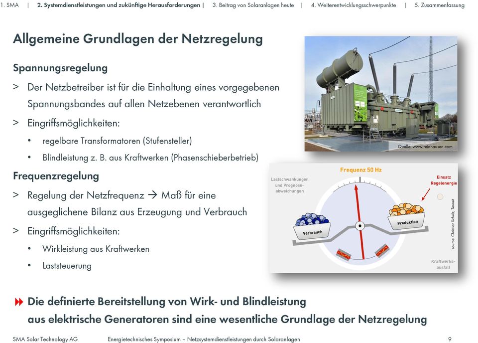 Eingriffsmöglichkeiten: regelbare Transformatoren (Stufensteller) Blindleistung z. B. aus Kraftwerken (Phasenschieberbetrieb) Quelle: www.reinhausen.