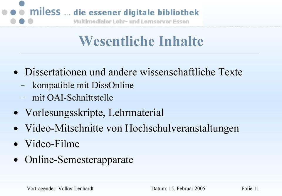 OAI-Schnittstelle Vorlesungsskripte, Lehrmaterial