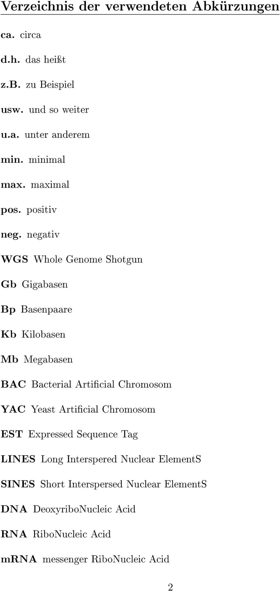 negativ WGS Whole Genome Shotgun Gb Gigabasen Bp Basenpaare Kb Kilobasen Mb Megabasen BAC Bacterial Articial Chromosom YAC