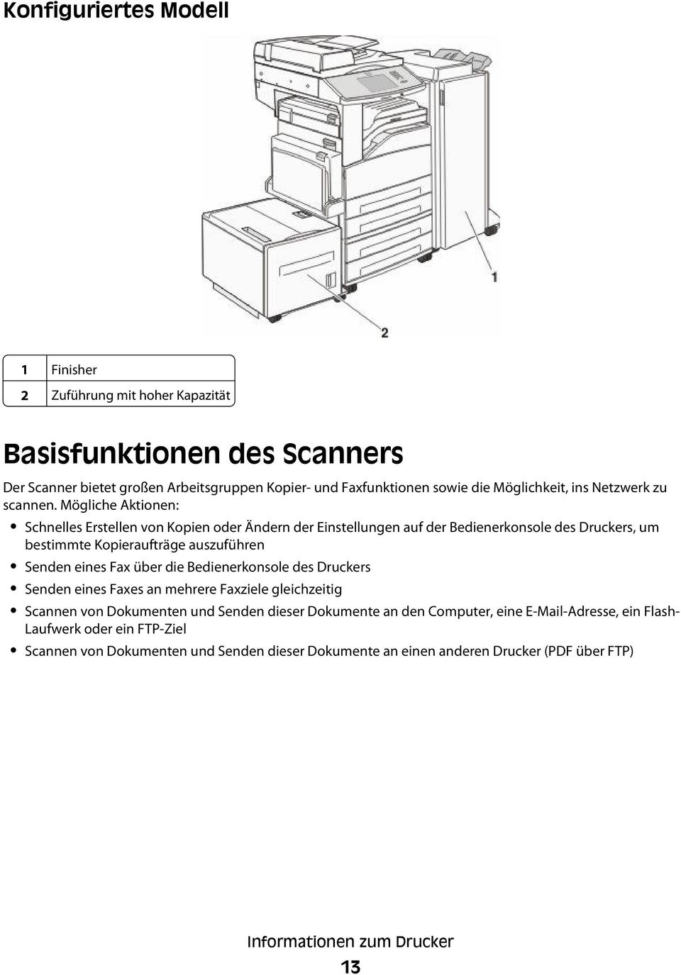 Mögliche Aktionen: Schnelles Erstellen von Kopien oder Ändern der Einstellungen auf der Bedienerkonsole des Druckers, um bestimmte Kopieraufträge auszuführen Senden eines Fax über