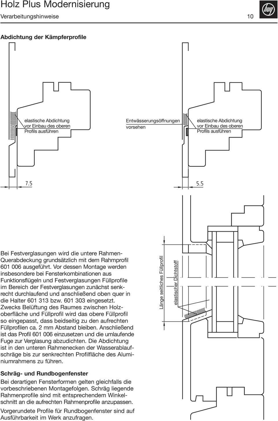 Vor dessen Montage werden insbesondere bei Fensterkombinationen aus Funktionsflügeln und Festverglasungen Füllprofile im Bereich der Festverglasungen zunächst senkrecht durchlaufend und anschließend