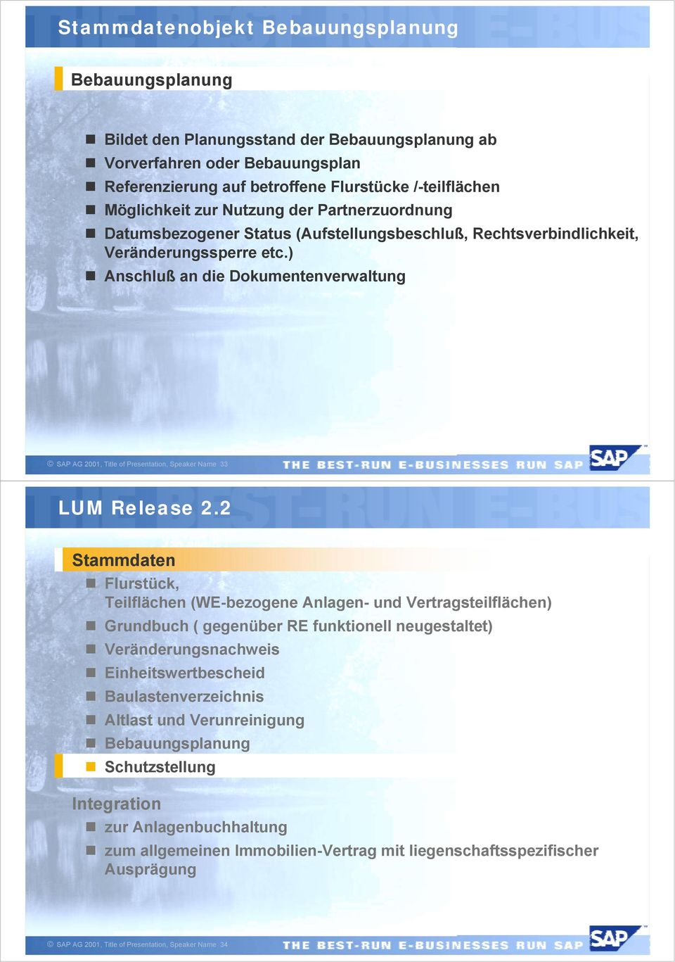 ) " Anschluß an die Dokumentenverwaltung SAP AG 2001, Title of Presentation, Speaker Name 33 LUM Release 2.