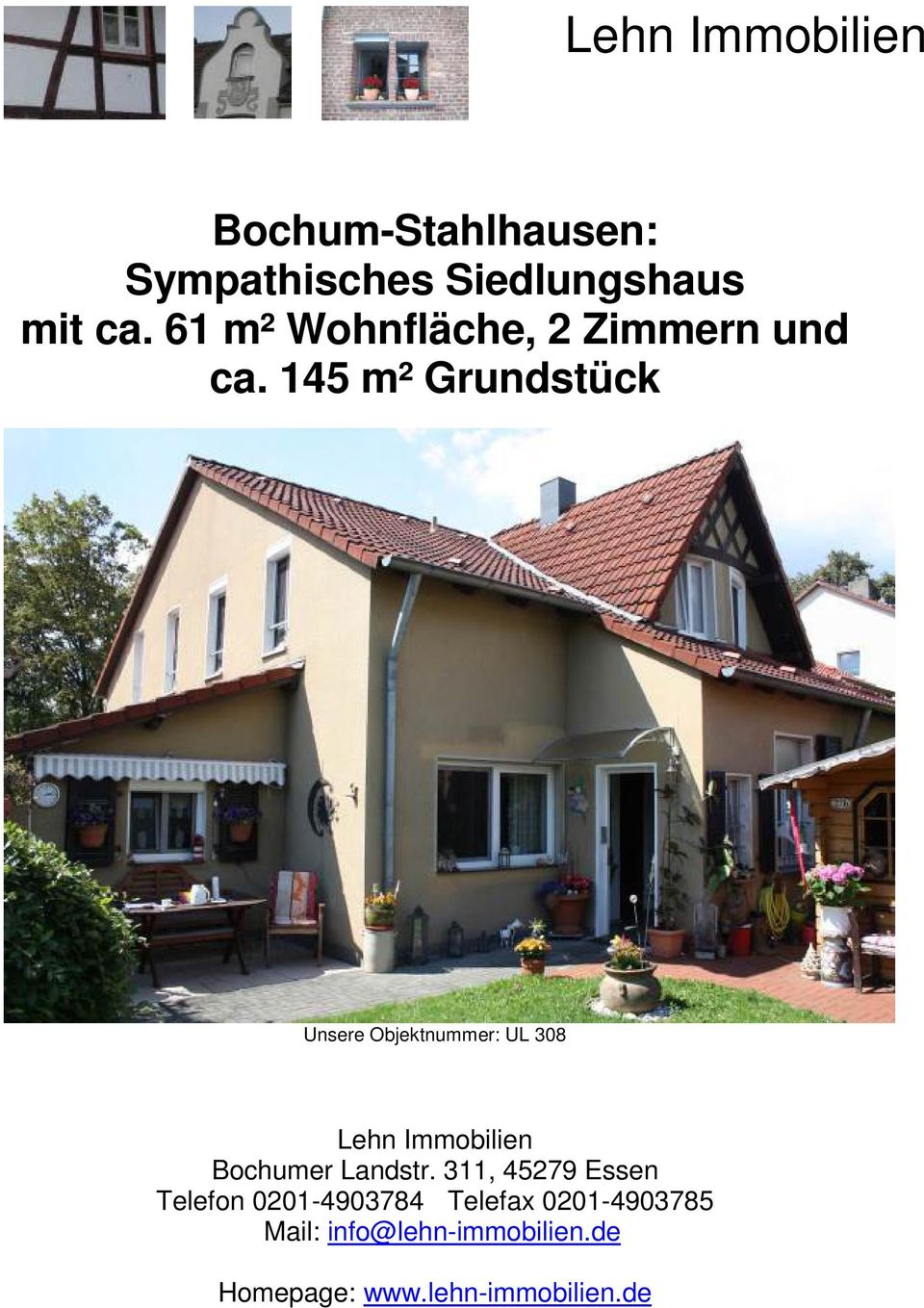 145 m² Grundstück Unsere Objektnummer: UL 308 Lehn Immobilien Bochumer