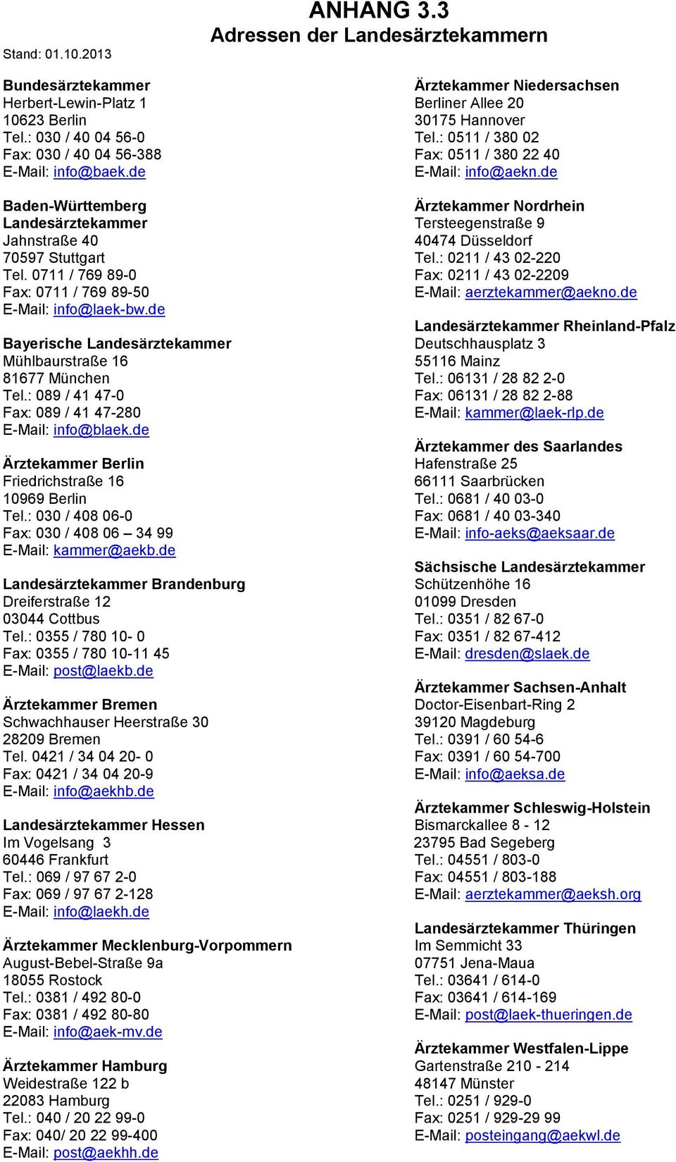 de Baden-Württemberg Ärztekammer Nordrhein Landesärztekammer Tersteegenstraße 9 Jahnstraße 0 07 Düsseldorf 70597 Stuttgart Tel.: 0 / 0-0 Tel.