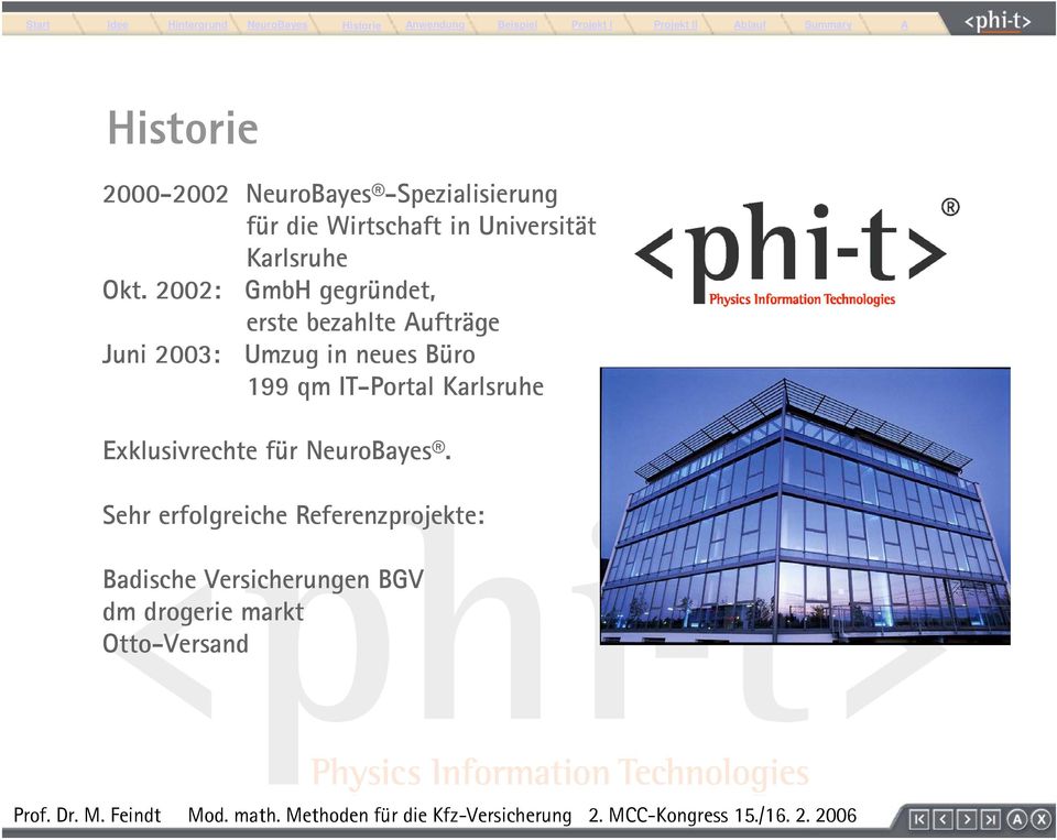 2002: GmbH gegründet, erste bezahlte Aufträge Juni 2003: Umzug in neues Büro 199