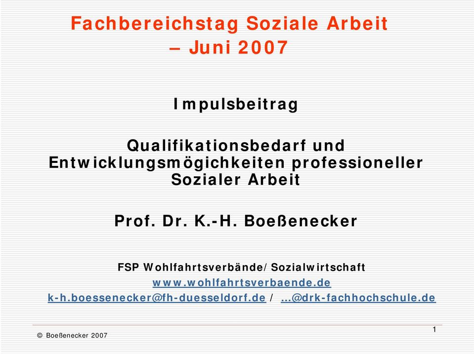 Sozialer Arbeit Prof. Dr. K.-H.