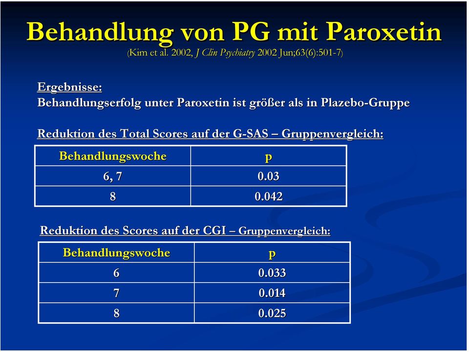 Paroxetin ist größer als in Plazebo-Gruppe Reduktion des Total Scores auf der G-SAS G